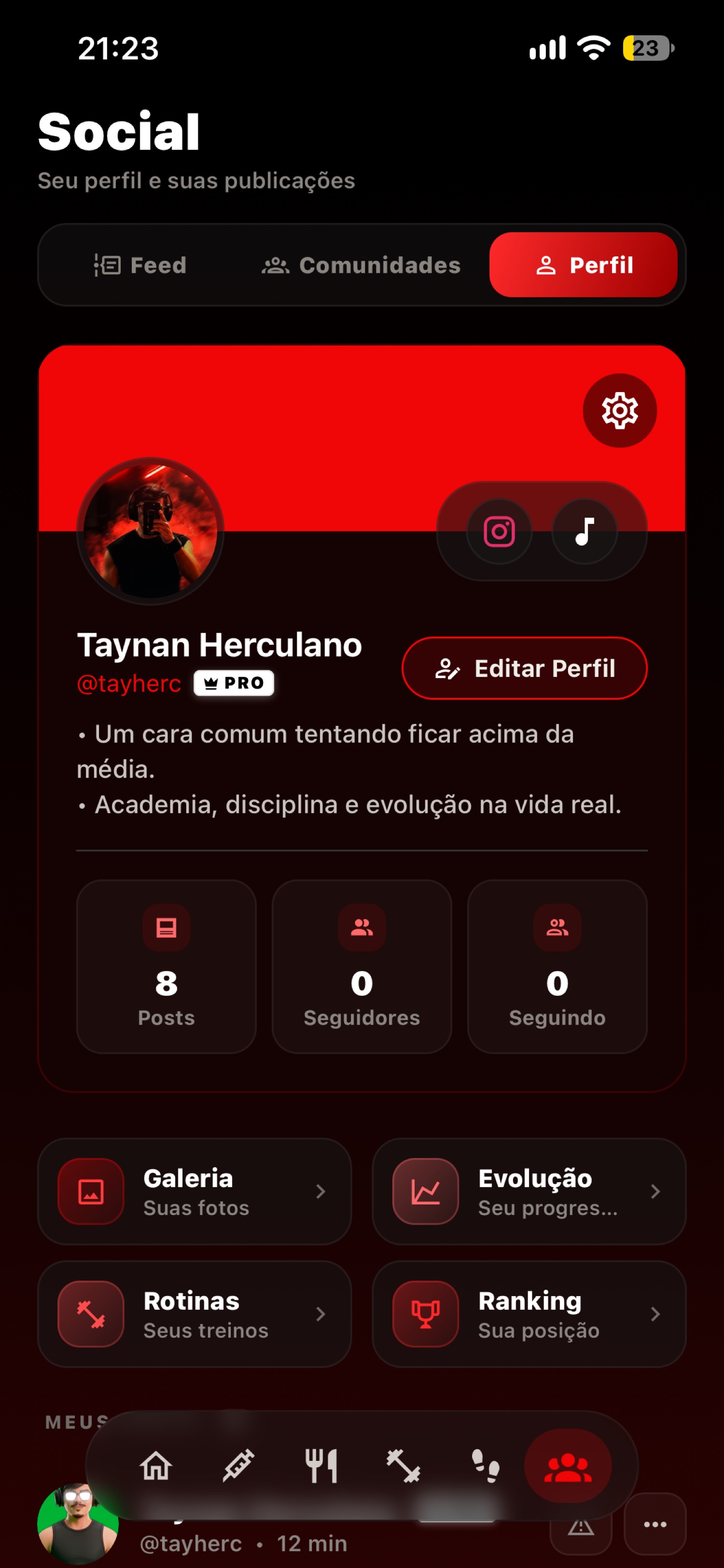 Tela de Social do DOSILIFY