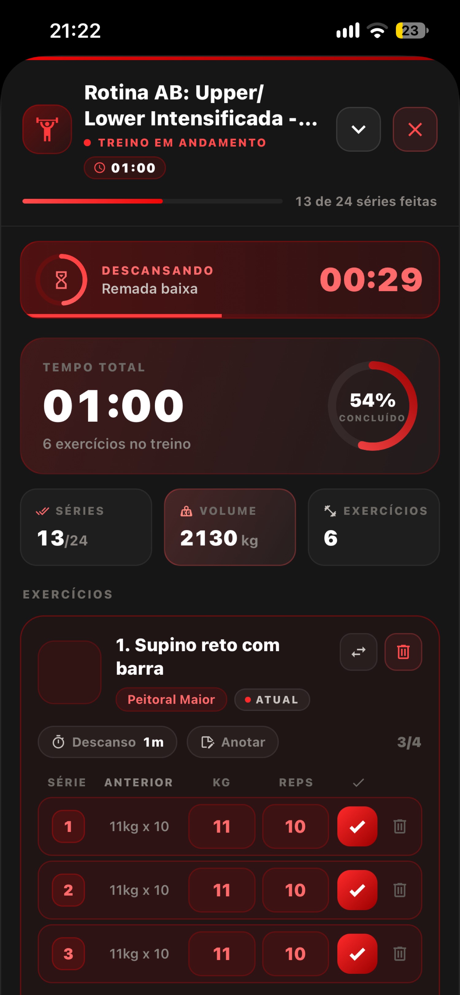 Tela de Treino do DOSILIFY
